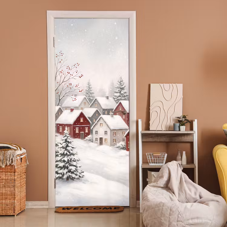 Deursticker - Huizen - Sneeuw - Winter — 2