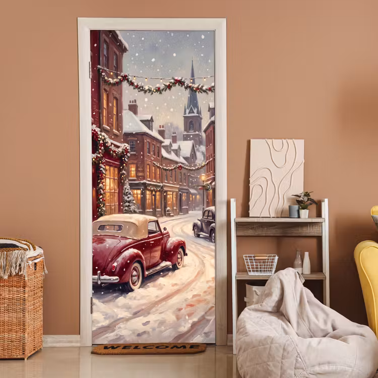 Deursticker - Stad - Kerst - Winter — 2