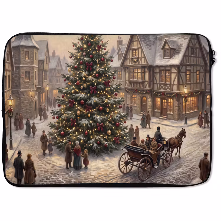 Laptophoes - Kerstboom - Sneeuw - Stad — 1