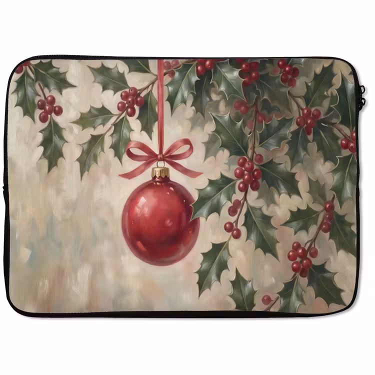 Laptophoes - Kerstbal - Hulst - Rood — 1