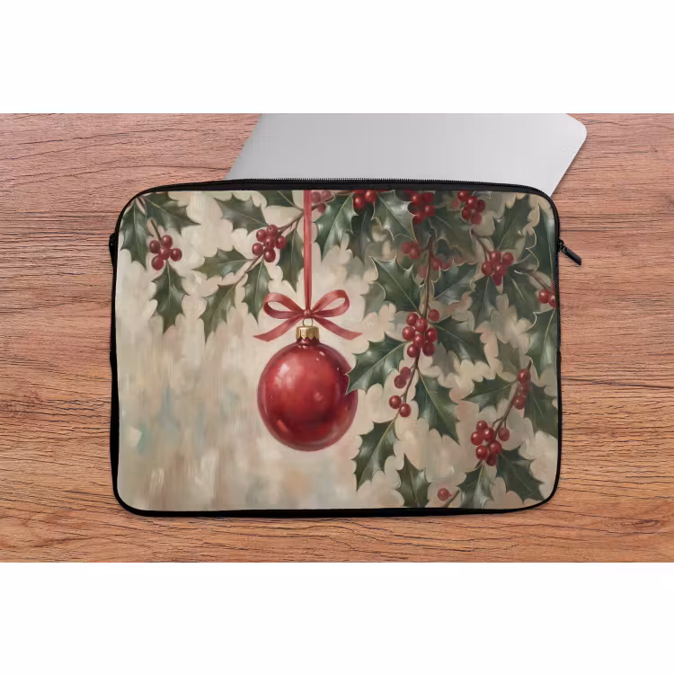 Laptophoes - Kerstbal - Hulst - Rood — 2