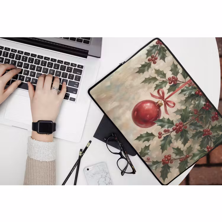 Laptophoes - Kerstbal - Hulst - Rood — 3