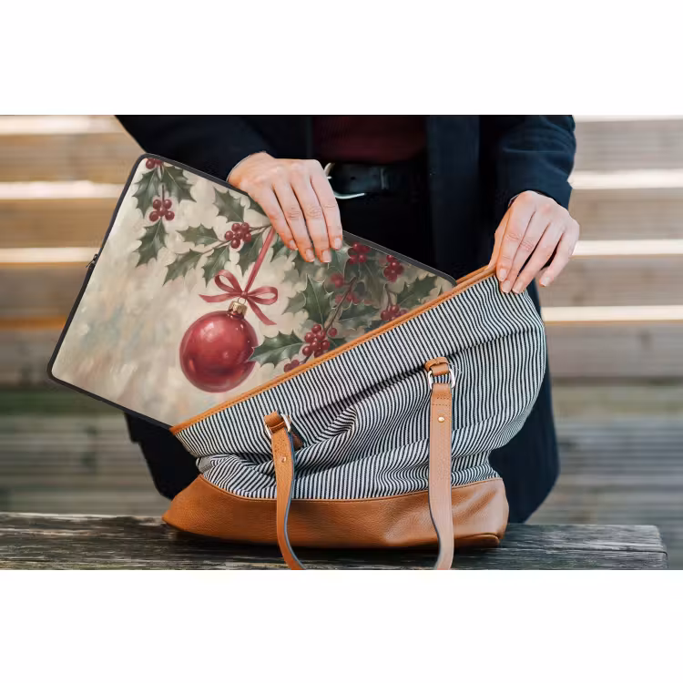 Laptophoes - Kerstbal - Hulst - Rood — 4