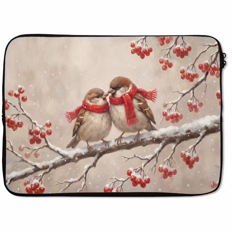 Laptophoes - Vogels - Winter - Rood — 1
