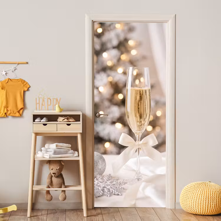 Deursticker - Champagneglas - Kerst - Feest — 6