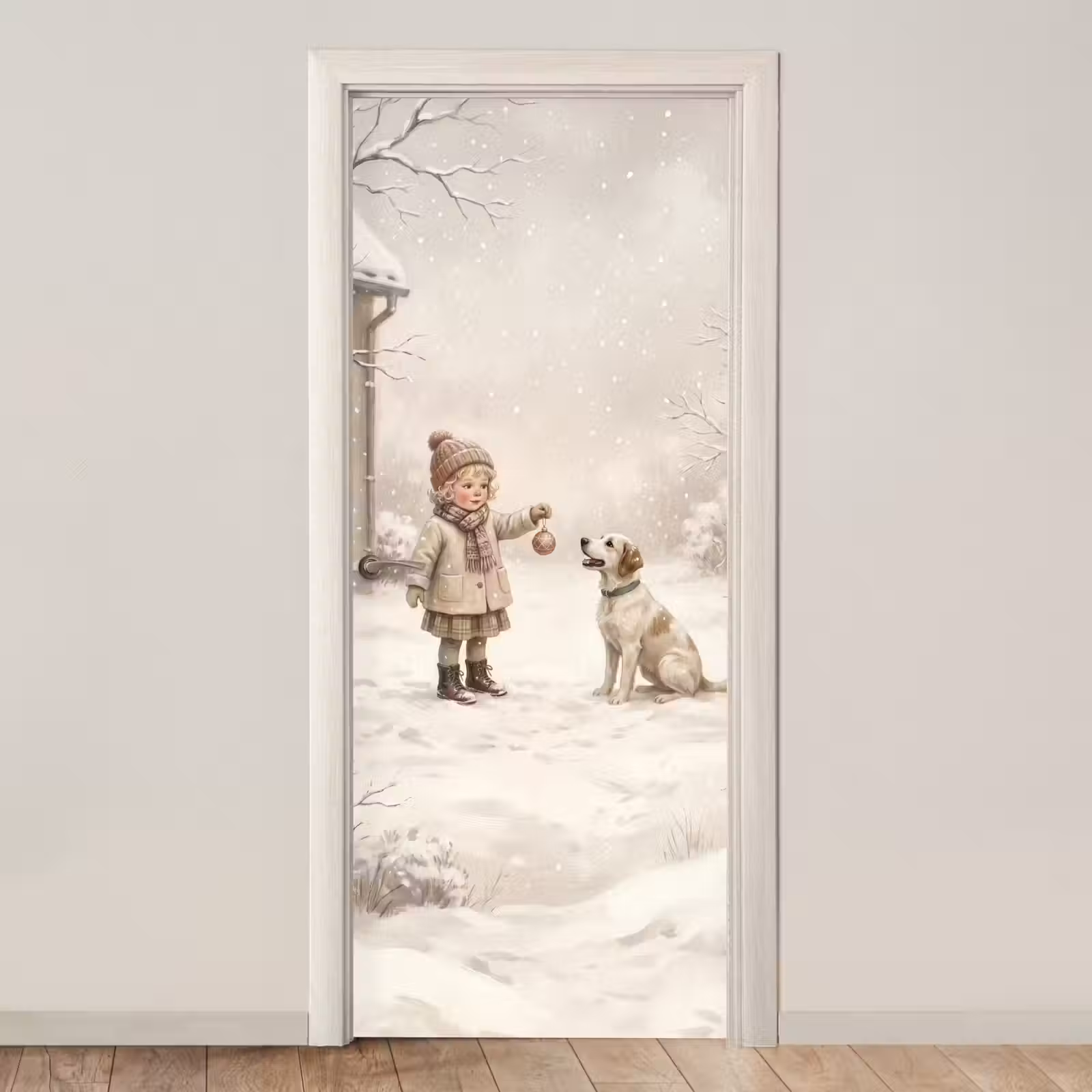 Deursticker - Kind - Hond - Sneeuw — 1