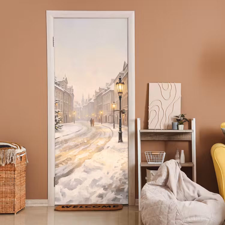 Deursticker - Besneeuwde straat - Kerst — 2