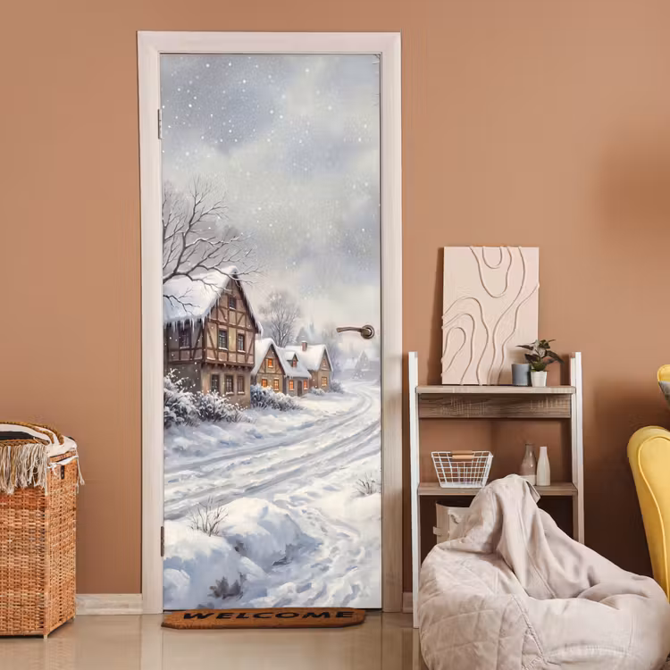 Deursticker - Dorp - Sneeuw - Winter — 2