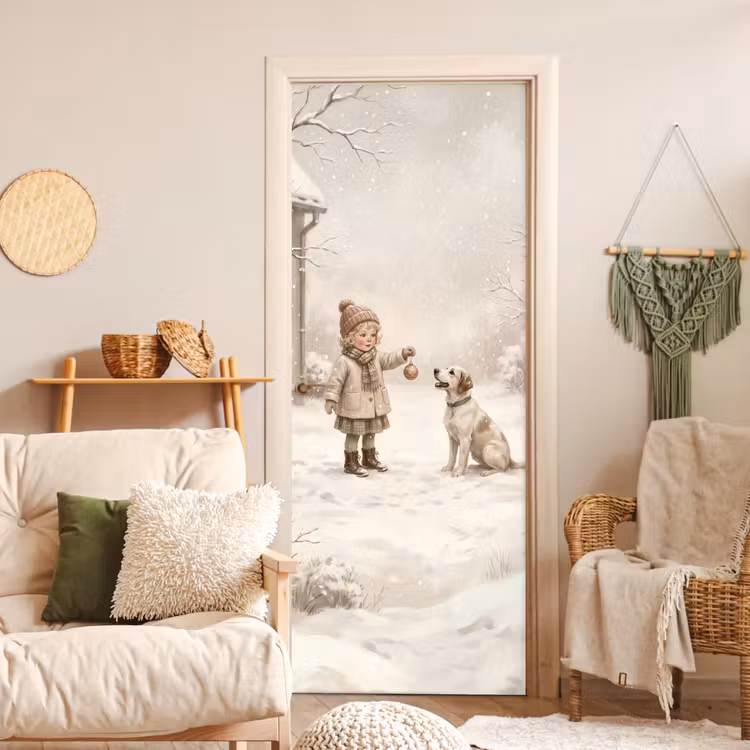 Deursticker - Kind - Hond - Sneeuw — 4