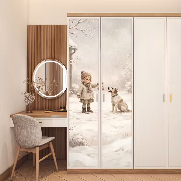 Deursticker - Kind - Hond - Sneeuw — 5