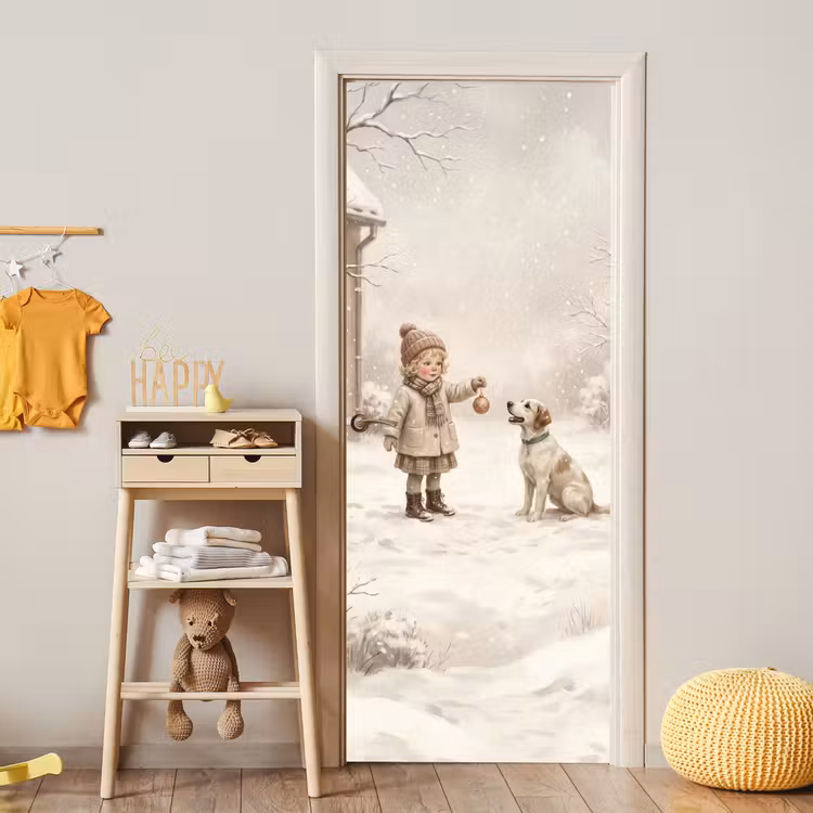 Deursticker - Kind - Hond - Sneeuw — 6