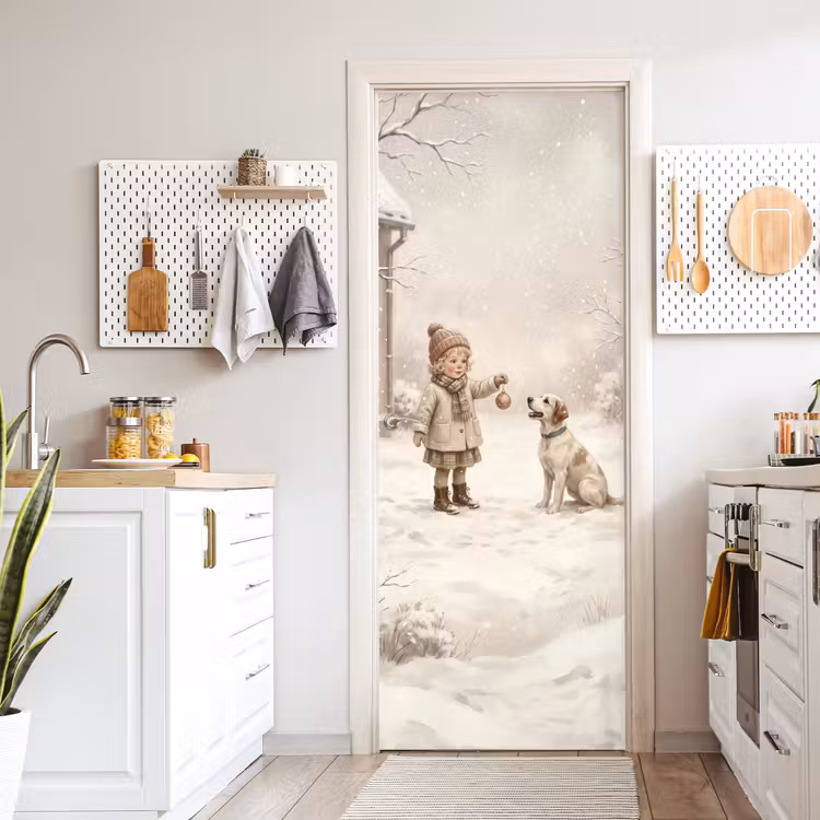Deursticker - Kind - Hond - Sneeuw — 7