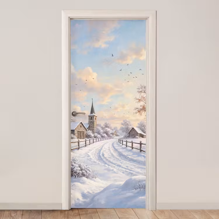 Deursticker - Kerk - Winter - Landschap — 1