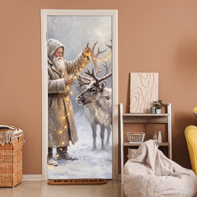 Deursticker - Kerstman - Hert - Winter — 2