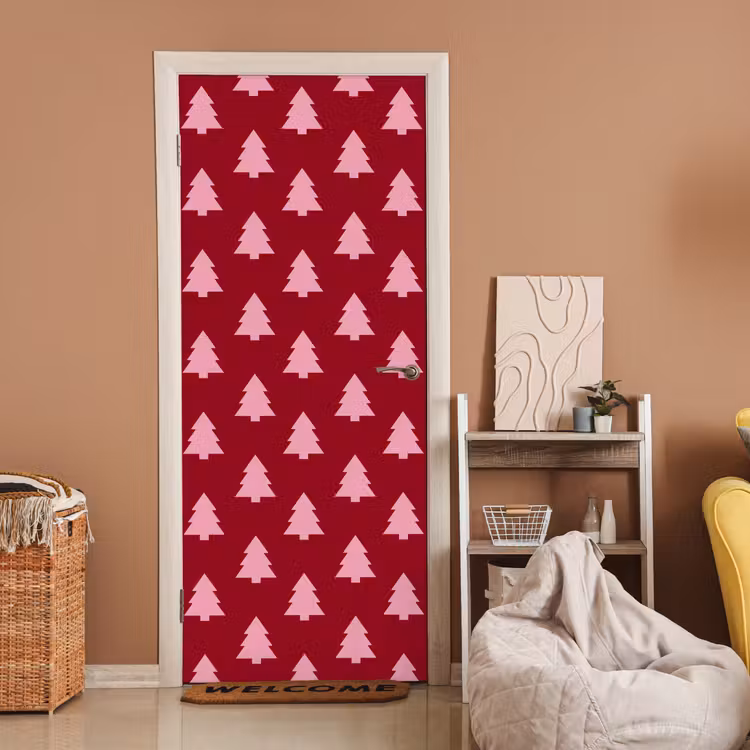 Deursticker - Kerstboom - Burguny - Roze — 2