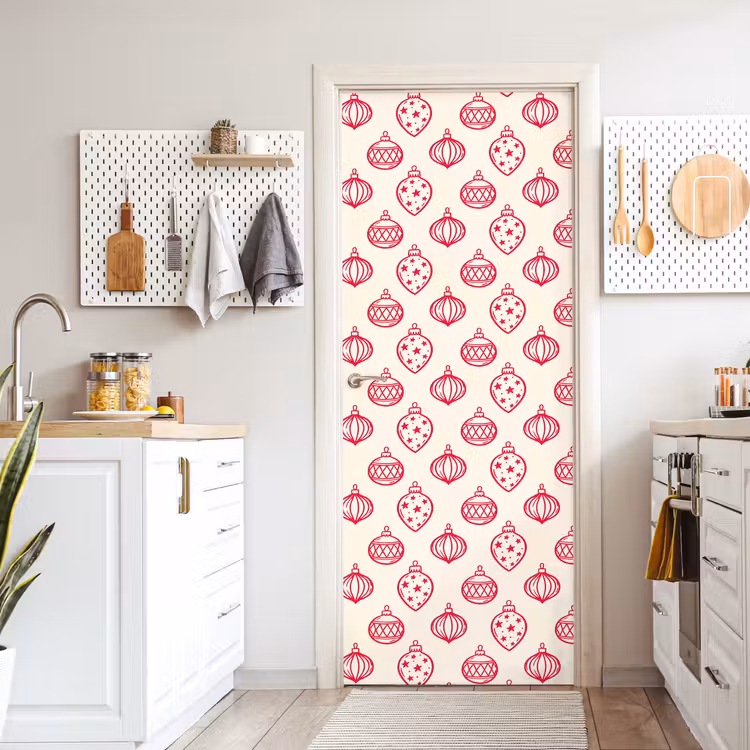 Deursticker - Kerstbal - Crème - Rood — 7