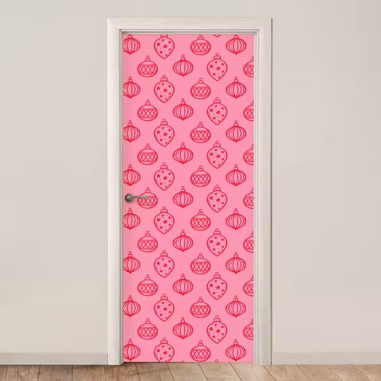 Deursticker - Kerstbal - Roze - Rood — 1
