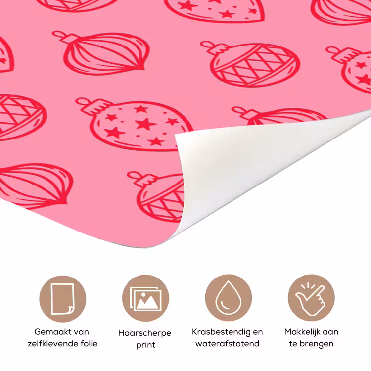 Deursticker - Kerstbal - Roze - Rood — 3