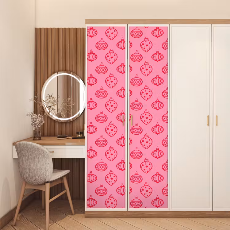 Deursticker - Kerstbal - Roze - Rood — 5