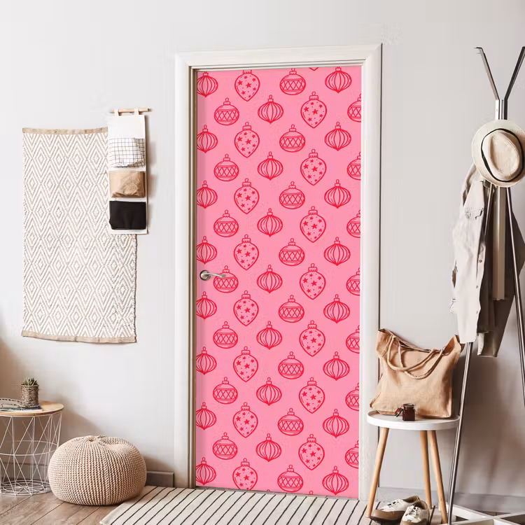 Deursticker - Kerstbal - Roze - Rood — 8