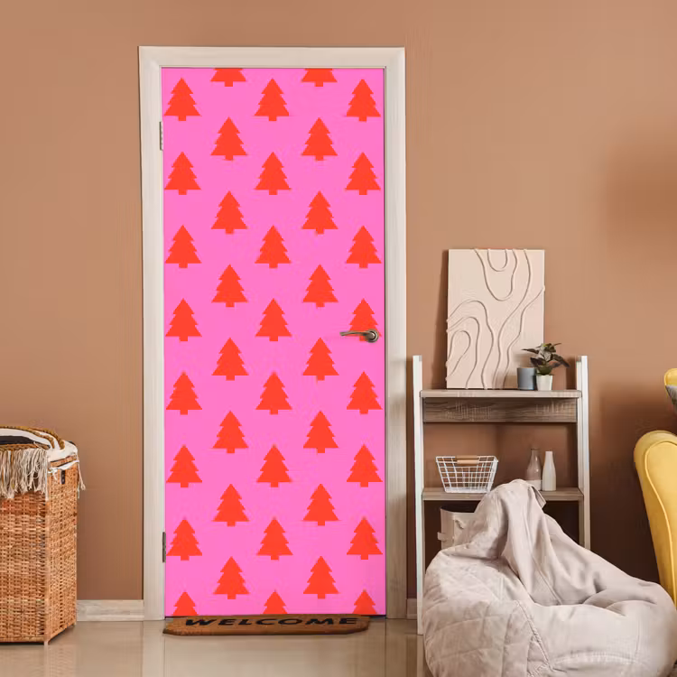 Deursticker - Kerstboom - Rood - Neon — 2