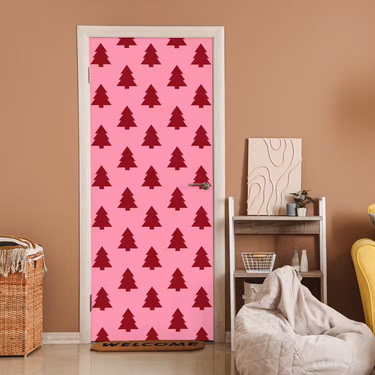 Deursticker - Kerstboom - Rood - Roze — 2