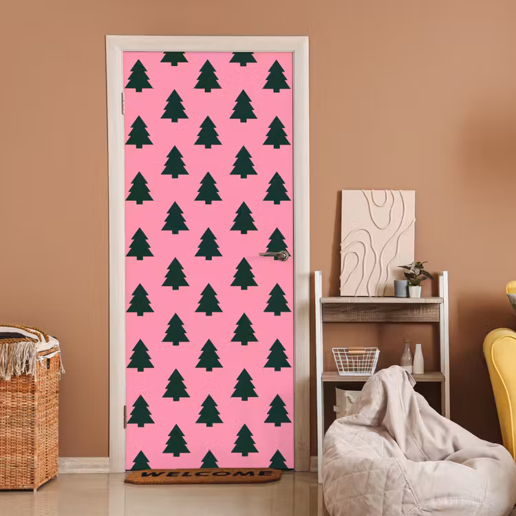 Deursticker - Kerstboom - Roze - Groen — 2