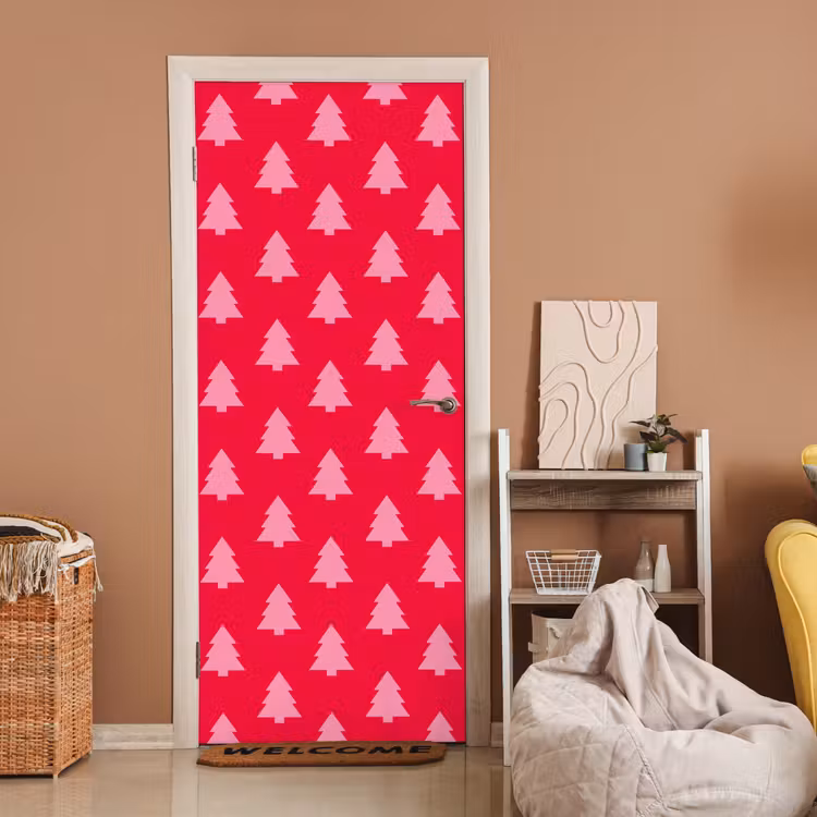 Deursticker - Kerstboom - Roze - Rood — 2