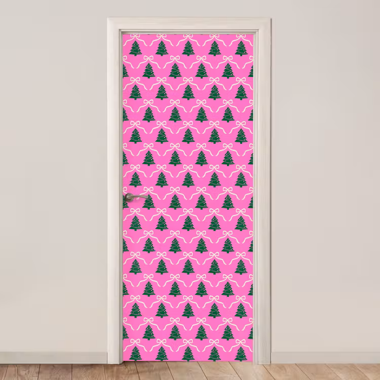 Deursticker - Kerst - Roze - Wit - Strik — 1