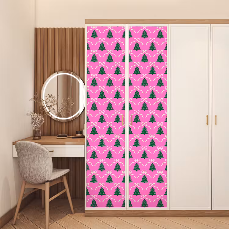 Deursticker - Kerst - Roze - Wit - Strik — 5