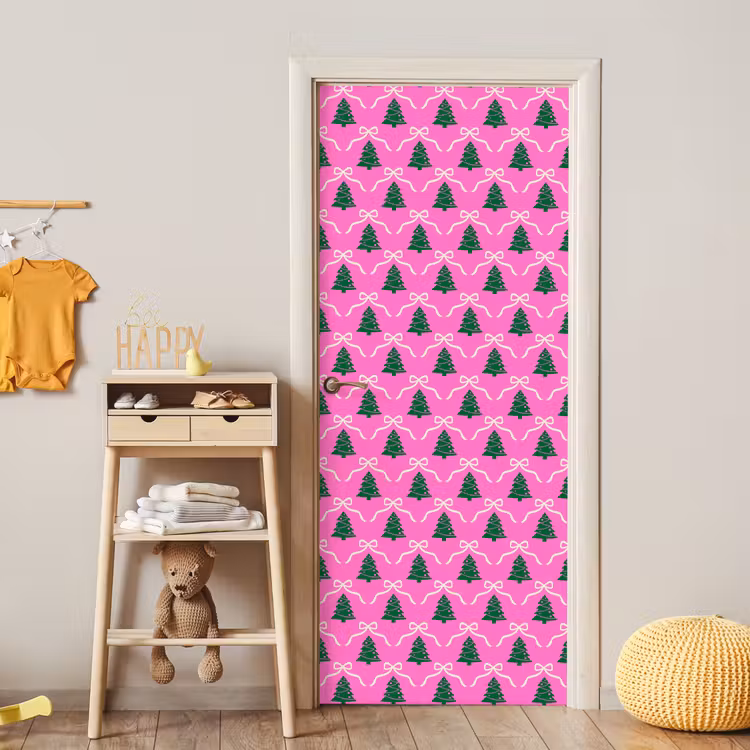 Deursticker - Kerst - Roze - Wit - Strik — 6