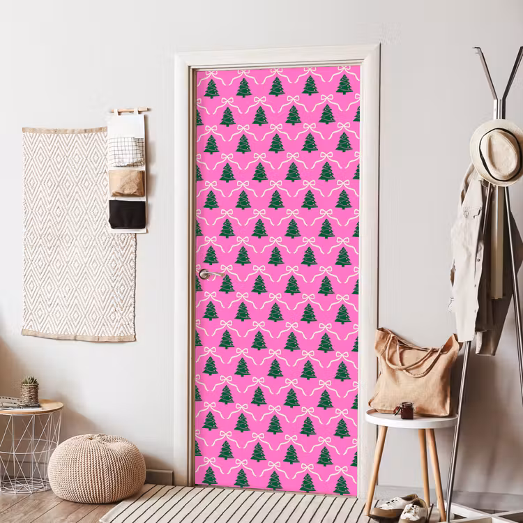 Deursticker - Kerst - Roze - Wit - Strik — 8