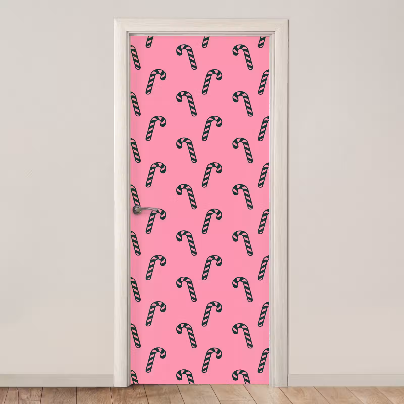 Deursticker - Kerst - Roze - Groen - Zuurstok — 1