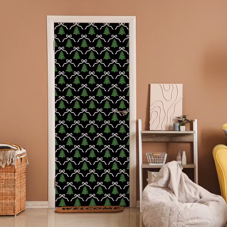 Deursticker - Kerst - Zwart - Wit - Strik — 2