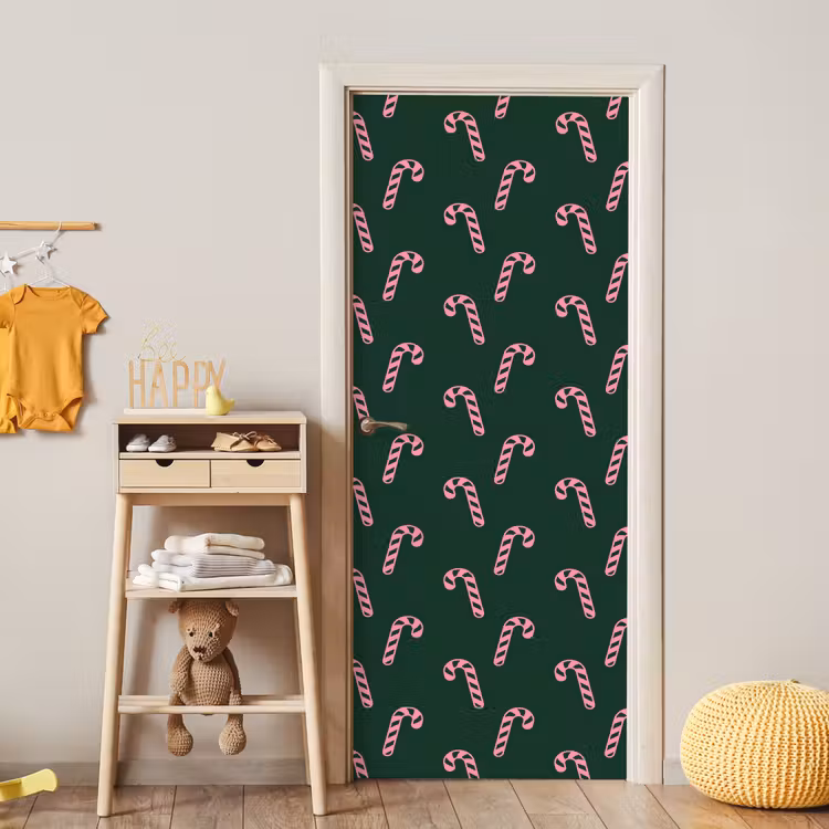 Deursticker - Kerst - Roze - Groen - Zuurstok — 6
