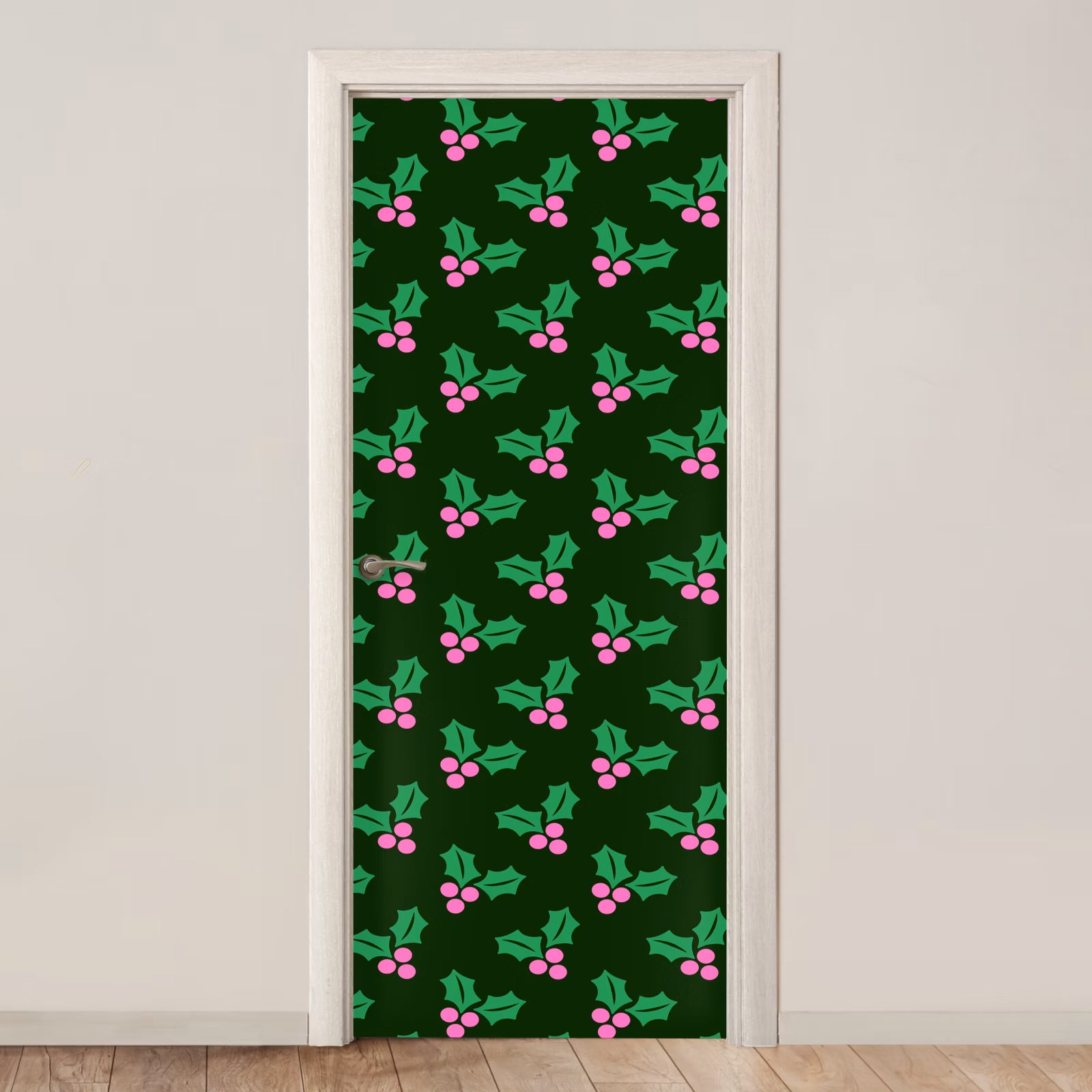 Deursticker - Hulst - Groen - Roze - Kerst — 1