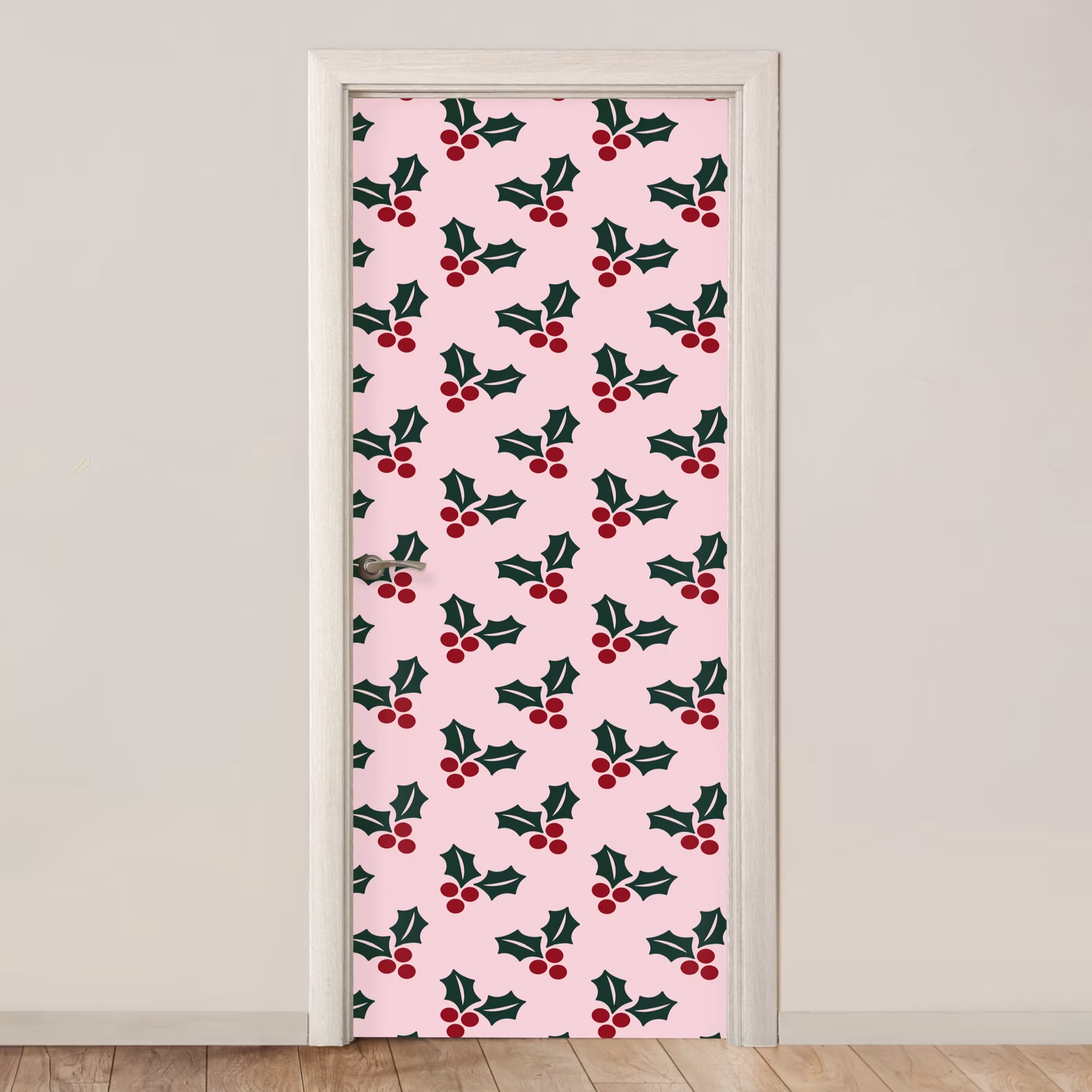 Deursticker - Kerst - Hulst - Groen - Roze — 1