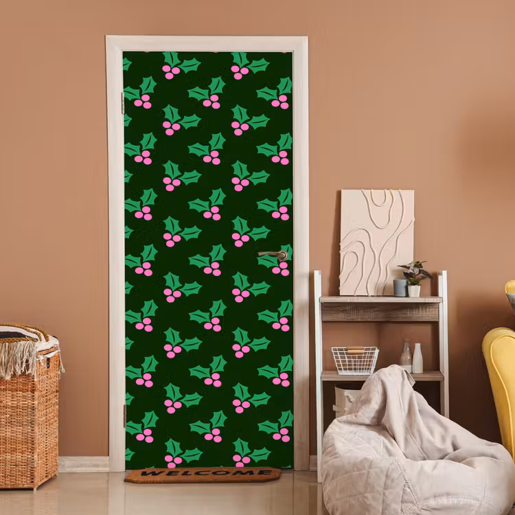 Deursticker - Hulst - Groen - Roze - Kerst — 2
