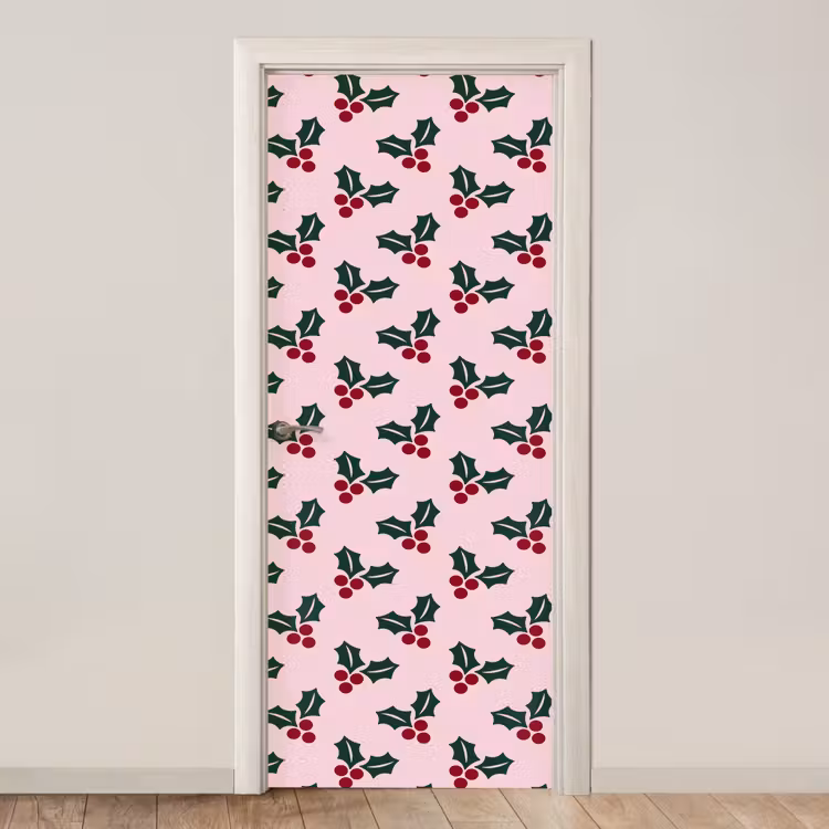Deursticker - Kerst - Hulst - Groen - Roze — 1