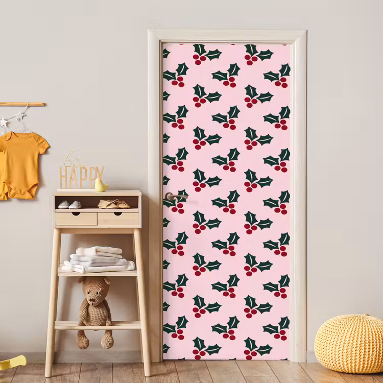 Deursticker - Kerst - Hulst - Groen - Roze — 6