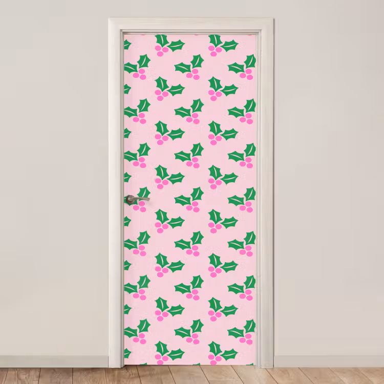 Deursticker - Kerst - Hulst - Roze — 1