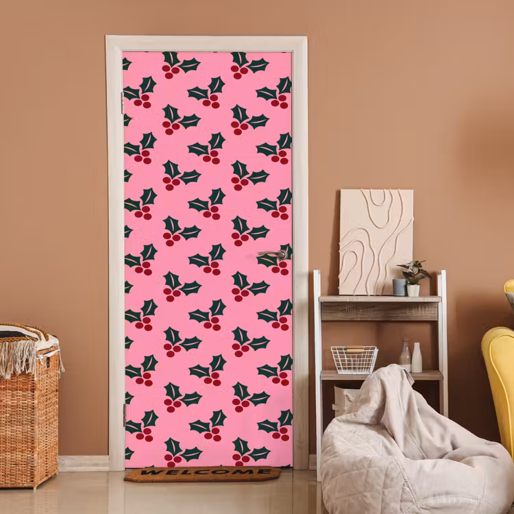 Deursticker - Roze - Kerst - Hulst — 2