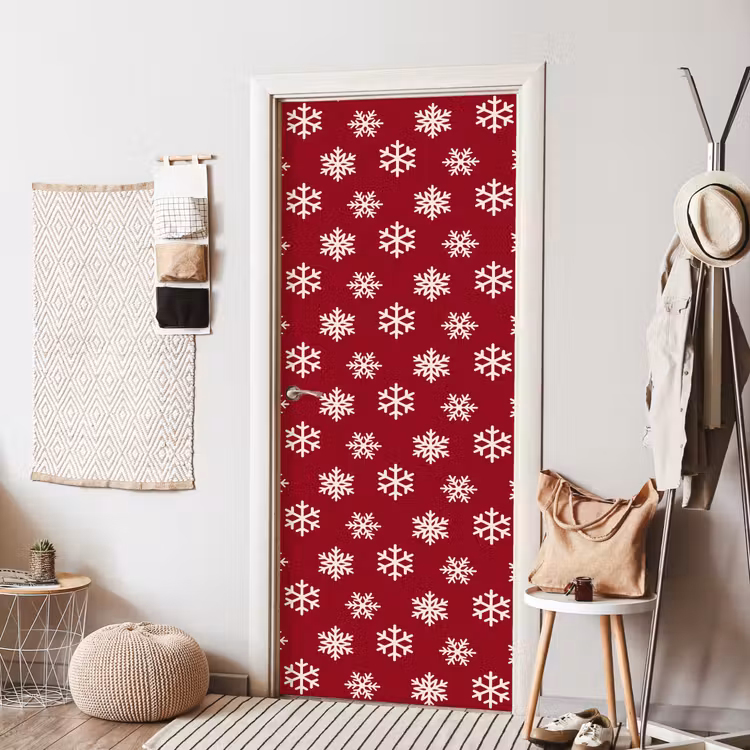 Deursticker - Sneeuwvlok - Rood - Wit - Kerst — 8