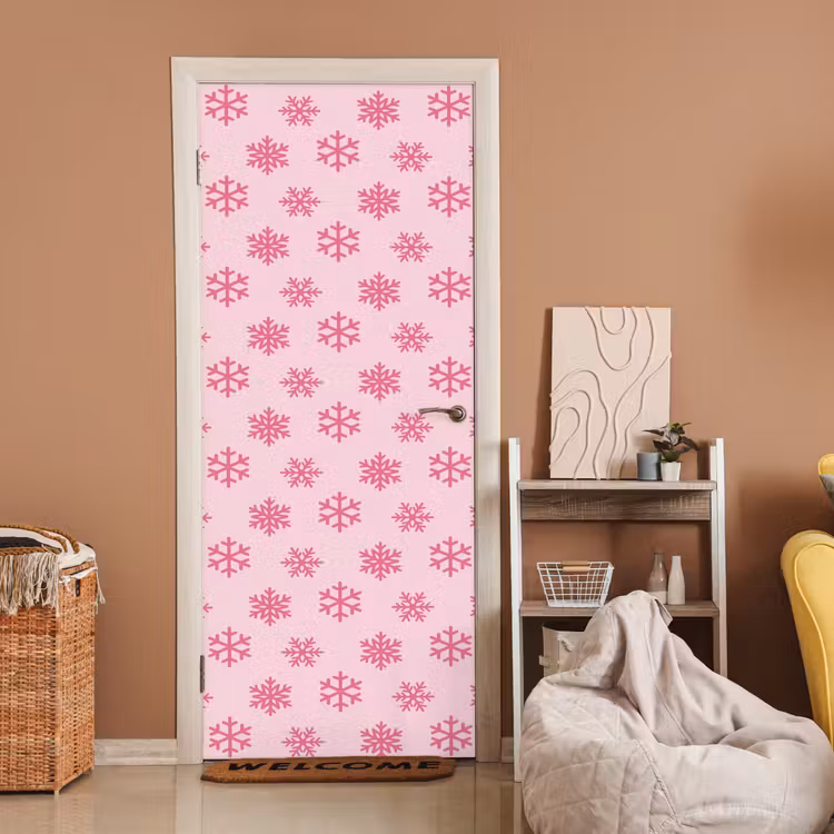 Deursticker - Sneeuwvlok - Roze - Kerst — 2