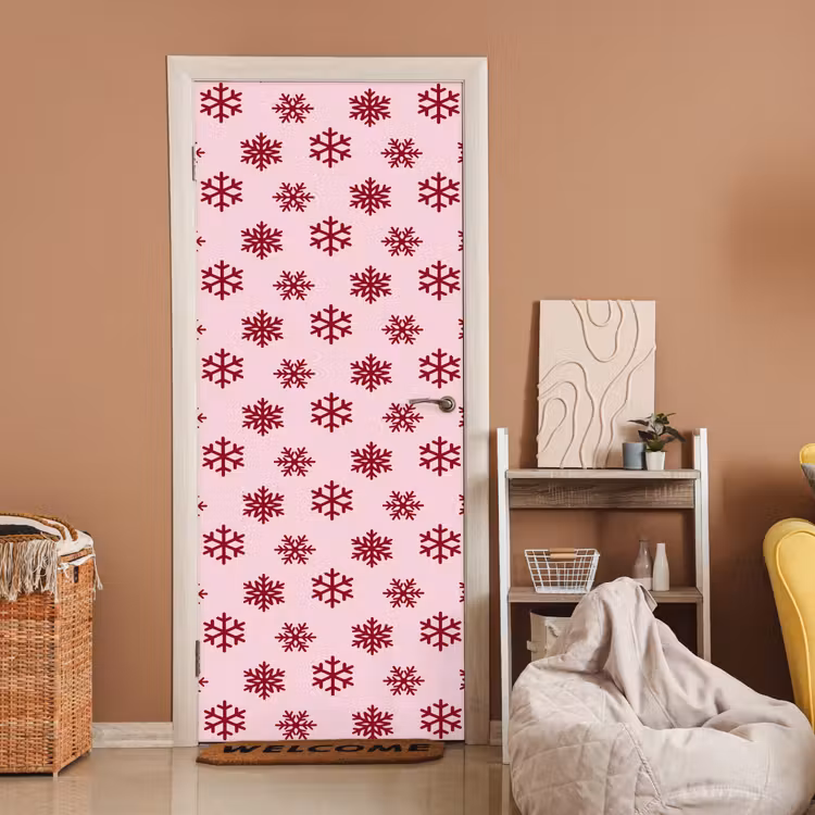 Deursticker - Sneeuwvlok - Roze - Rood - Kerst — 2