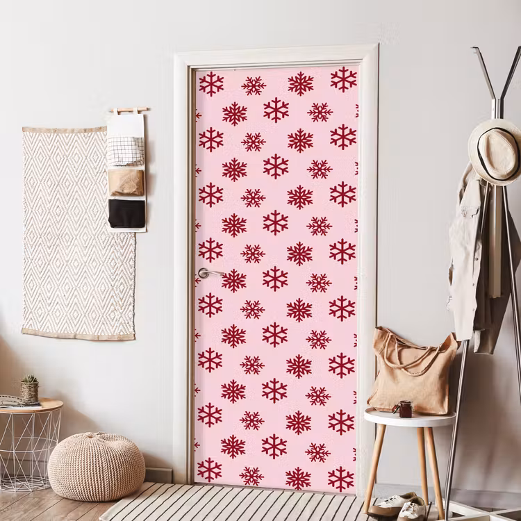 Deursticker - Sneeuwvlok - Roze - Rood - Kerst — 8