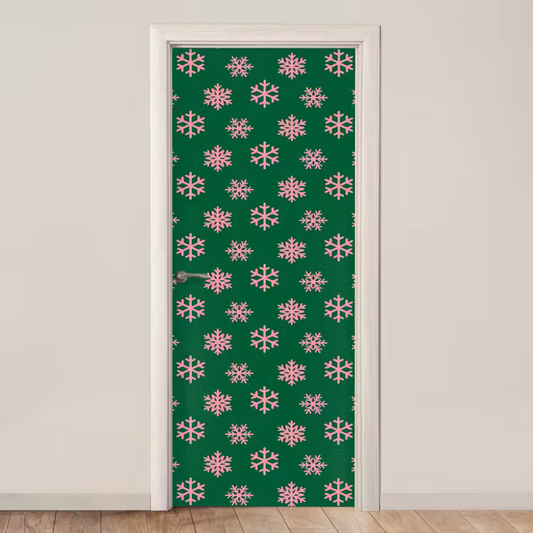 Deursticker - Sneeuwvlok - Groen - Roze - Kerst — 1
