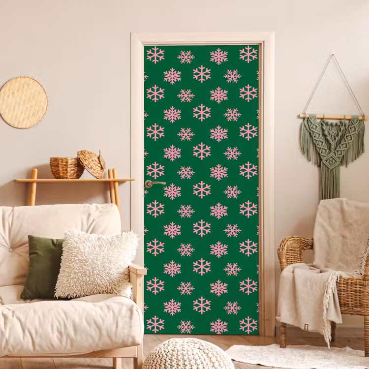 Deursticker - Sneeuwvlok - Groen - Roze - Kerst — 4