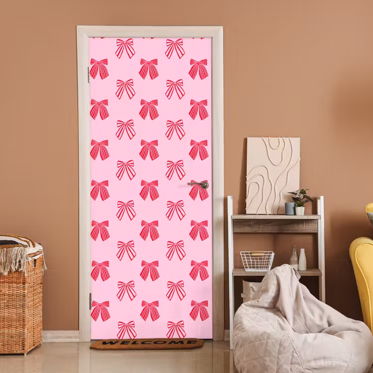Deursticker - Strikken - Kerstmis - Roze - Rood — 2