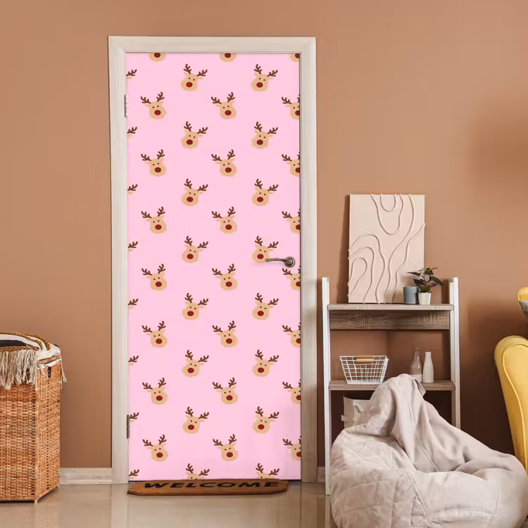 Deursticker - Rendieren - Kerst - Roze — 2